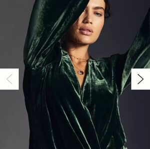 Anthropologie Green Velvet Blouse